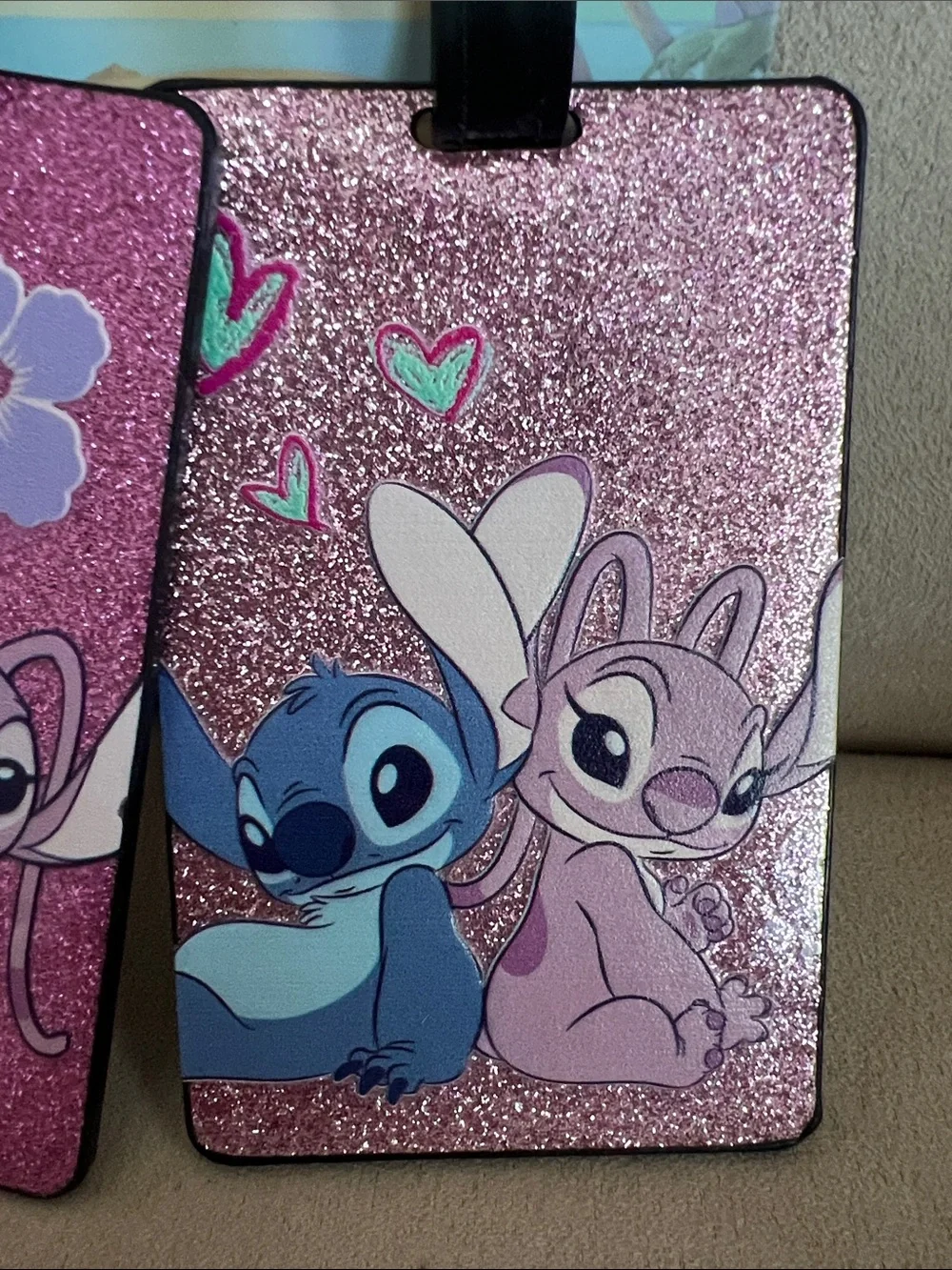 NWT DIsney Pink Glitter Stitch & Angel Bag Tags - Set of 2